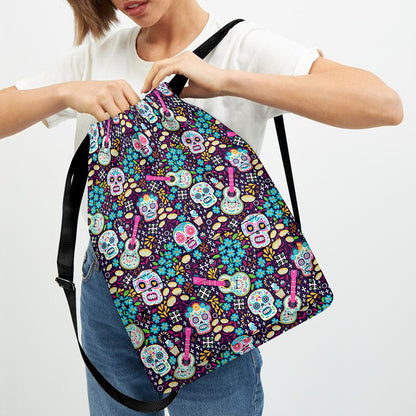 Calaveras Day Of The Dead Pattern Print Drawstring Backpack