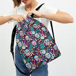 Calaveras Day Of The Dead Pattern Print Drawstring Backpack