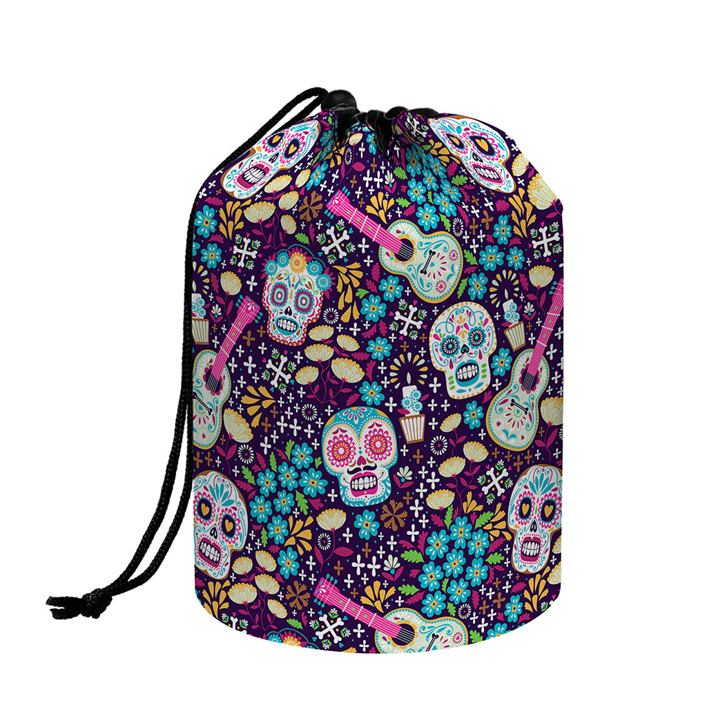 Calaveras Day Of The Dead Pattern Print Drawstring Makeup Bag
