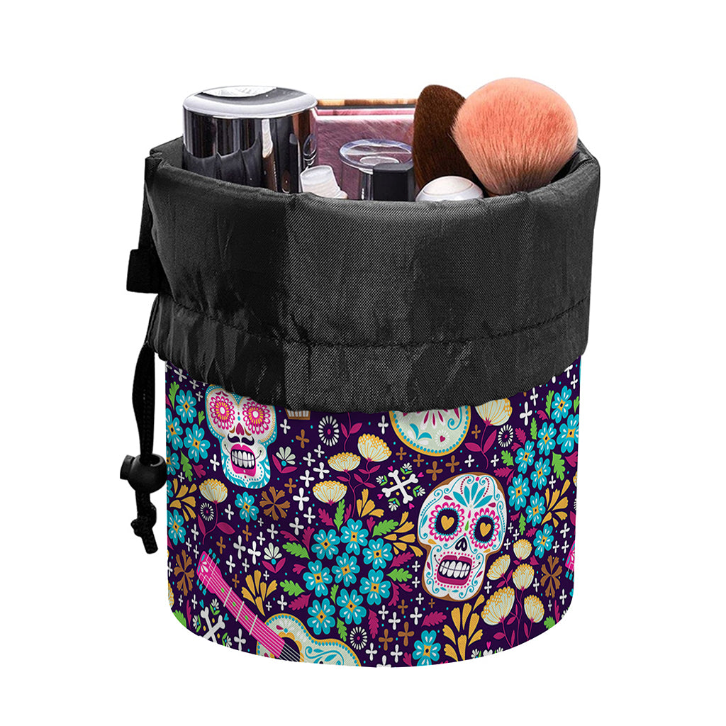 Calaveras Day Of The Dead Pattern Print Drawstring Makeup Bag