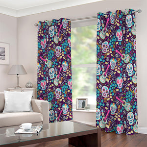 Calaveras Day Of The Dead Pattern Print Extra Wide Grommet Curtains