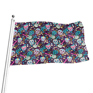 Calaveras Day Of The Dead Pattern Print Flag