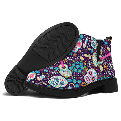 Calaveras Day Of The Dead Pattern Print Flat Ankle Boots