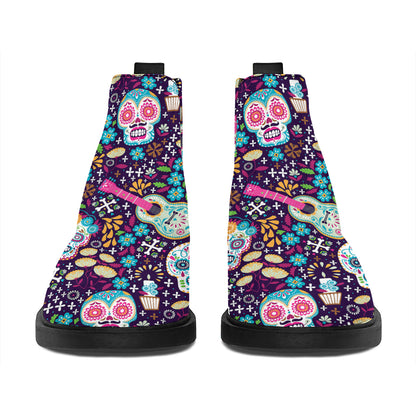 Calaveras Day Of The Dead Pattern Print Flat Ankle Boots