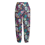 Calaveras Day Of The Dead Pattern Print Fleece Lined Knit Pants