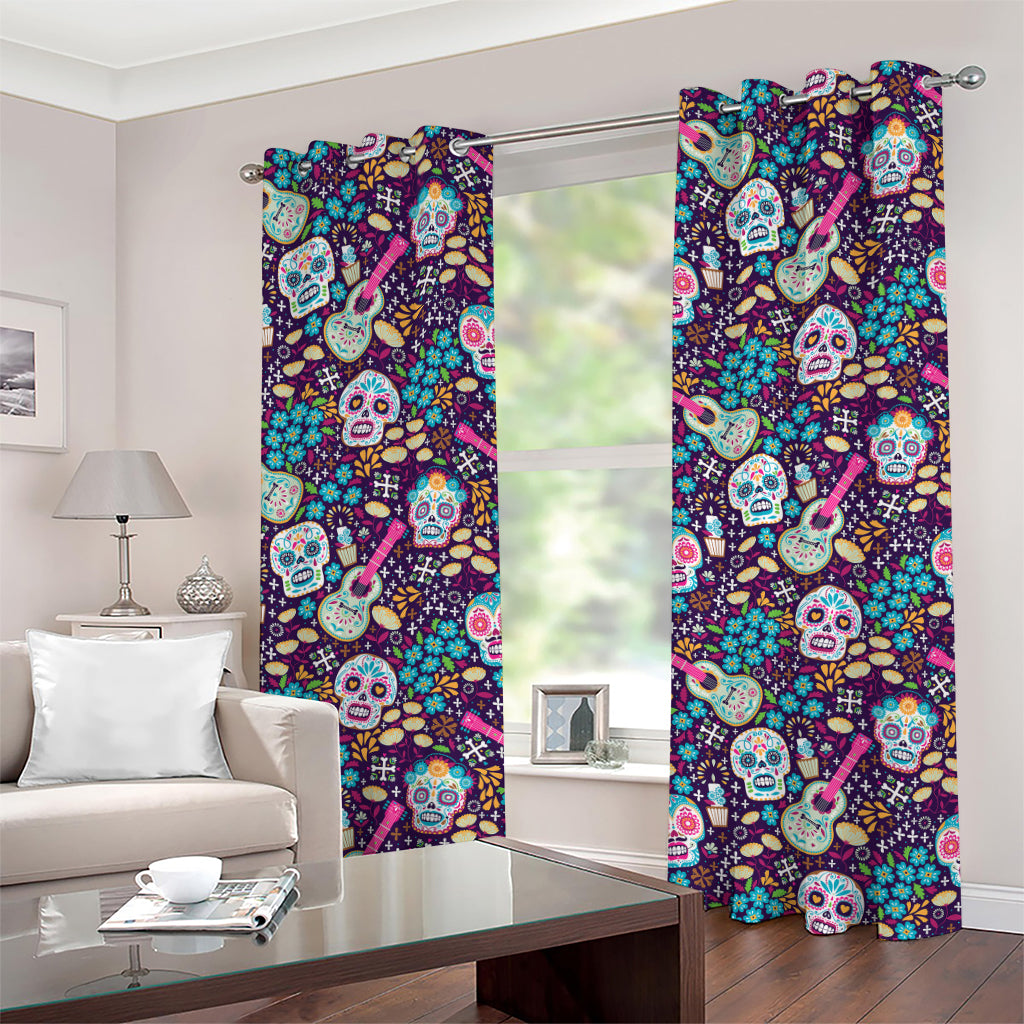 Calaveras Day Of The Dead Pattern Print Grommet Curtains