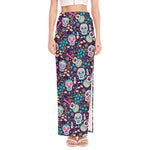 Calaveras Day Of The Dead Pattern Print High Slit Maxi Skirt