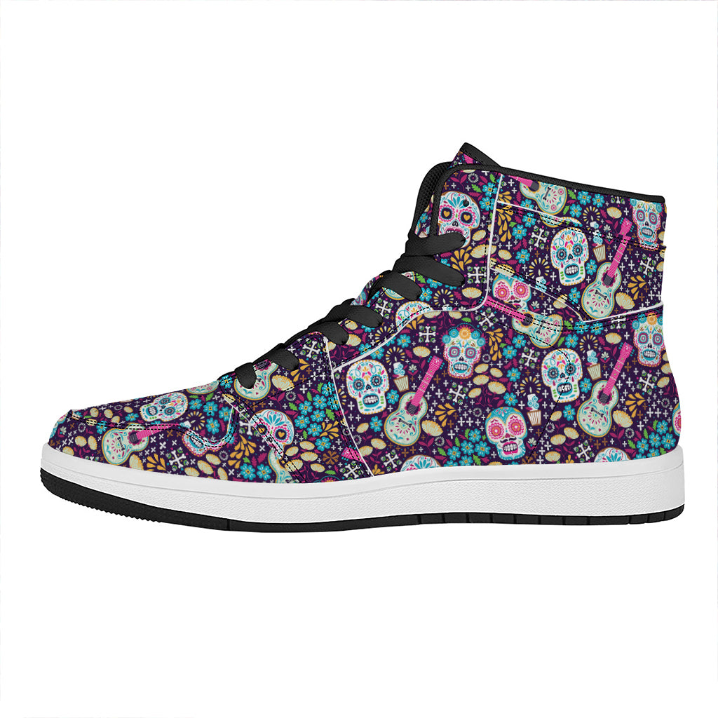 Calaveras Day Of The Dead Pattern Print High Top Leather Sneakers