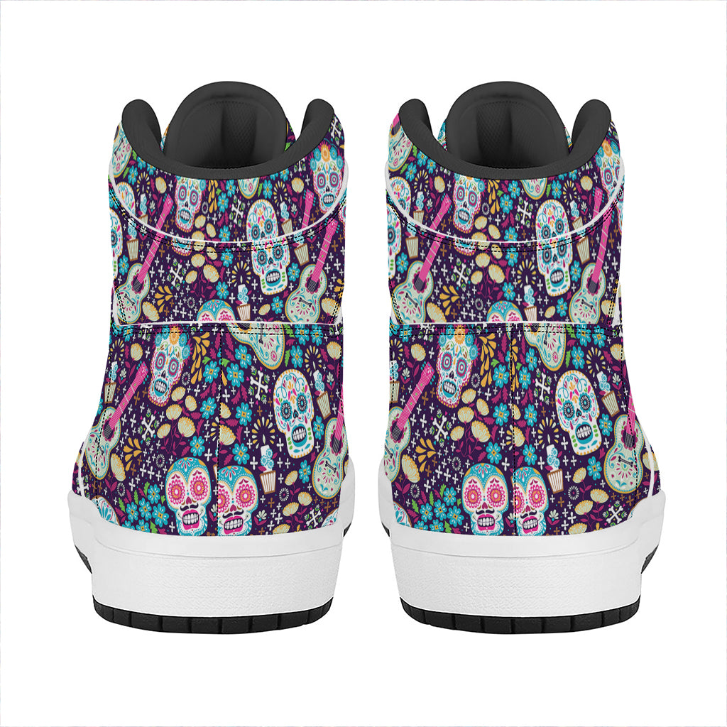 Calaveras Day Of The Dead Pattern Print High Top Leather Sneakers