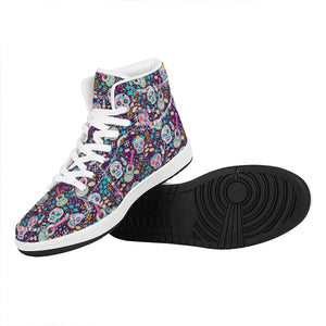 Calaveras Day Of The Dead Pattern Print High Top Leather Sneakers