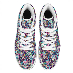 Calaveras Day Of The Dead Pattern Print High Top Leather Sneakers