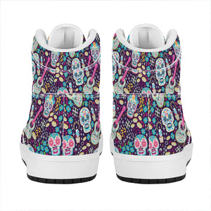 Calaveras Day Of The Dead Pattern Print High Top Leather Sneakers