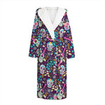 Calaveras Day Of The Dead Pattern Print Hooded Bathrobe