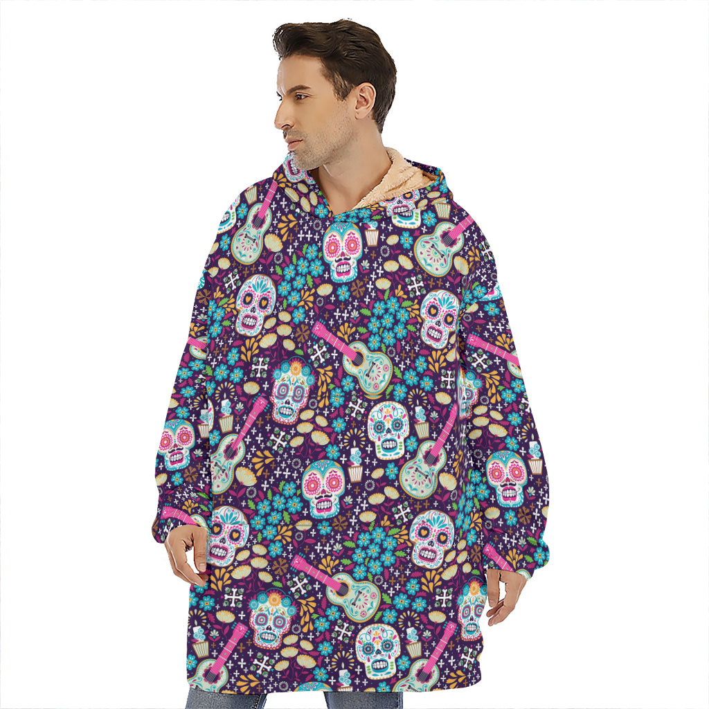 Calaveras Day Of The Dead Pattern Print Hoodie Blanket