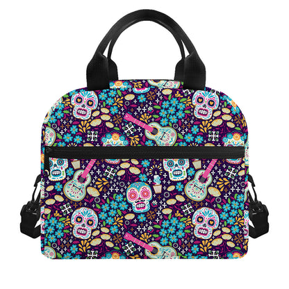 Calaveras Day Of The Dead Pattern Print Insulated Lunch Bag