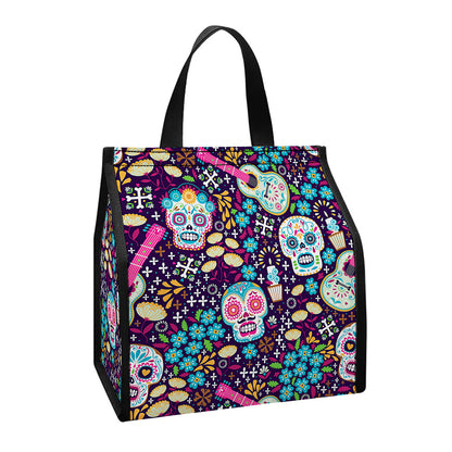 Calaveras Day Of The Dead Pattern Print Insulated Lunch Tote