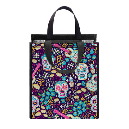 Calaveras Day Of The Dead Pattern Print Insulated Lunch Tote