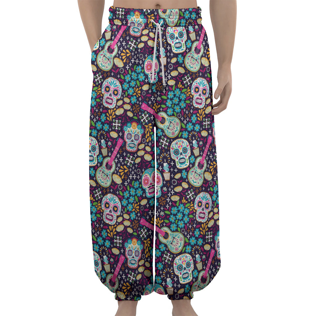 Calaveras Day Of The Dead Pattern Print Lantern Pants