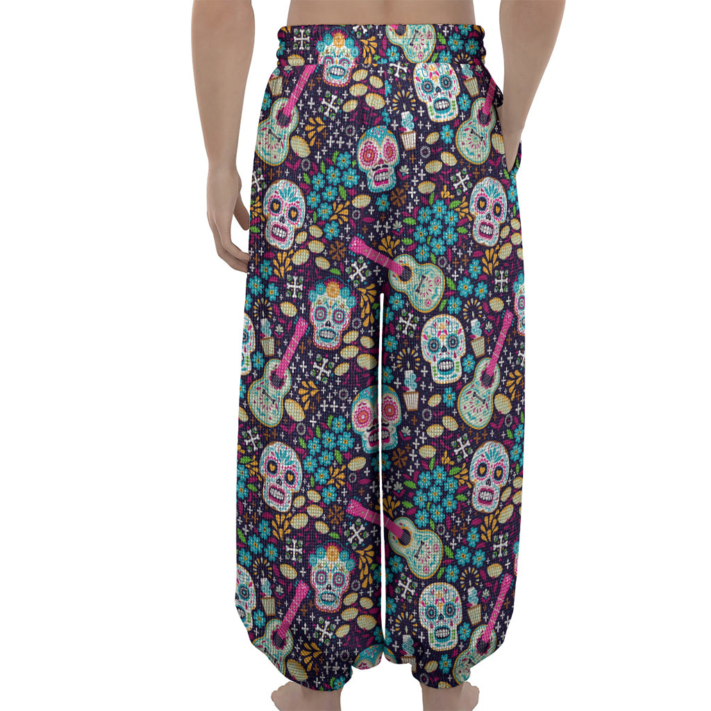 Calaveras Day Of The Dead Pattern Print Lantern Pants