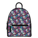 Calaveras Day Of The Dead Pattern Print Leather Backpack