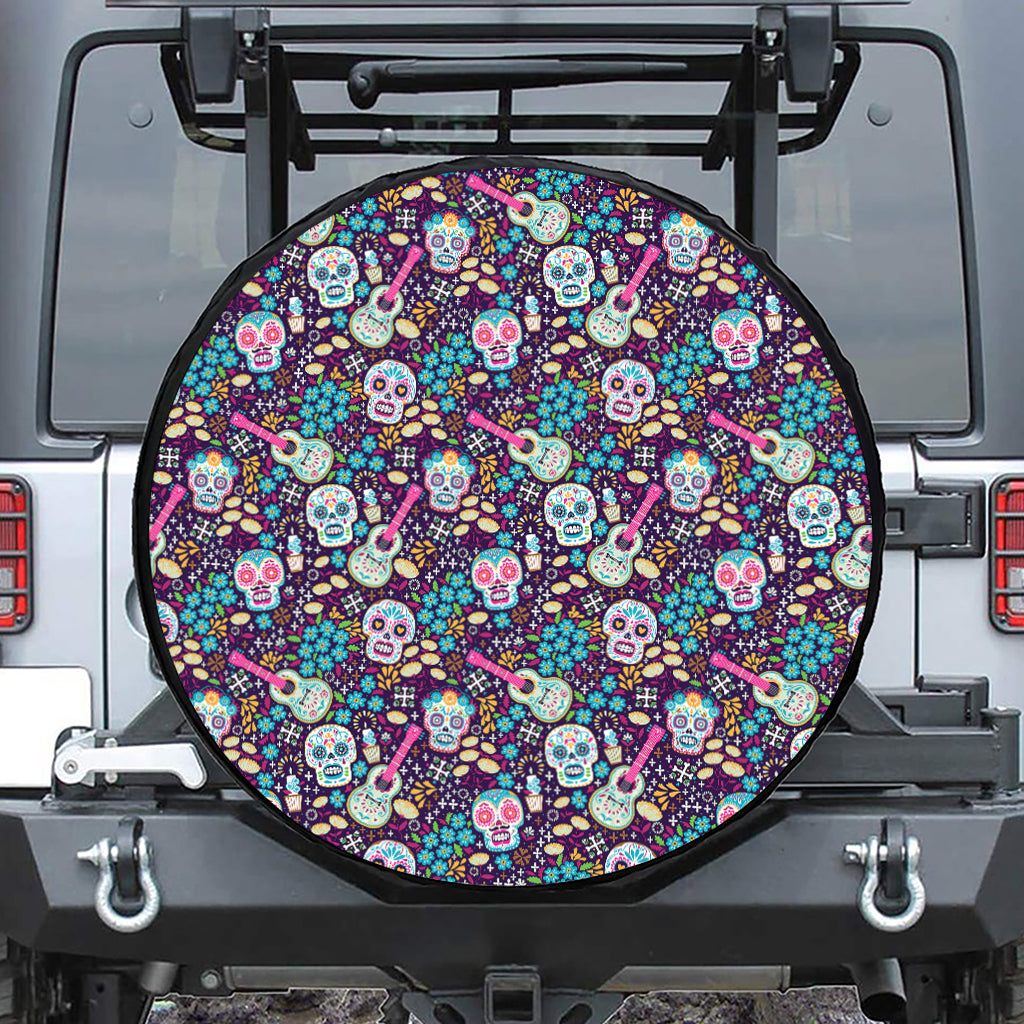 Calaveras Day Of The Dead Pattern Print Leather Spare Tire Cover