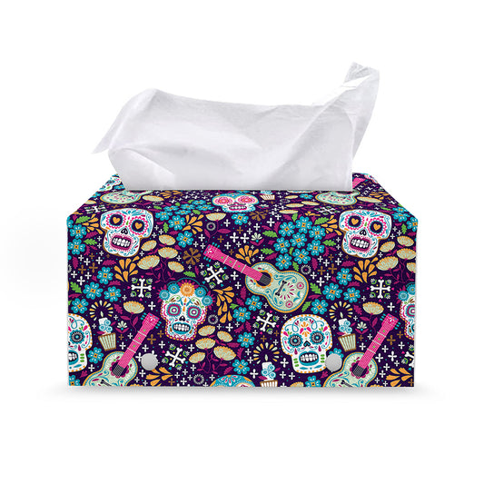 Calaveras Day Of The Dead Pattern Print Leather Tissue Box Cover