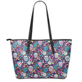 Calaveras Day Of The Dead Pattern Print Leather Tote Bag With Zipper
