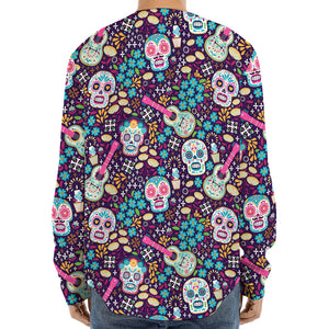 Calaveras Day Of The Dead Pattern Print Long Sleeve Baseball Jersey