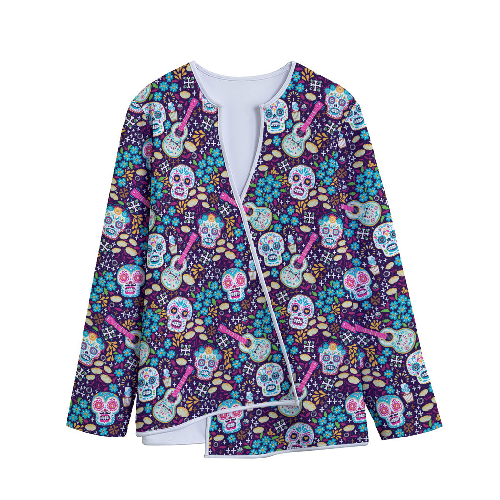 Calaveras Day Of The Dead Pattern Print Long Sleeve Short Coat