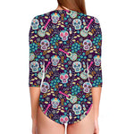 Calaveras Day Of The Dead Pattern Print Long Sleeve Swimsuit