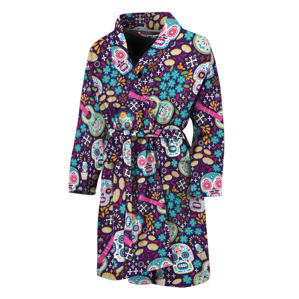 Calaveras Day Of The Dead Pattern Print Men's Bathrobe