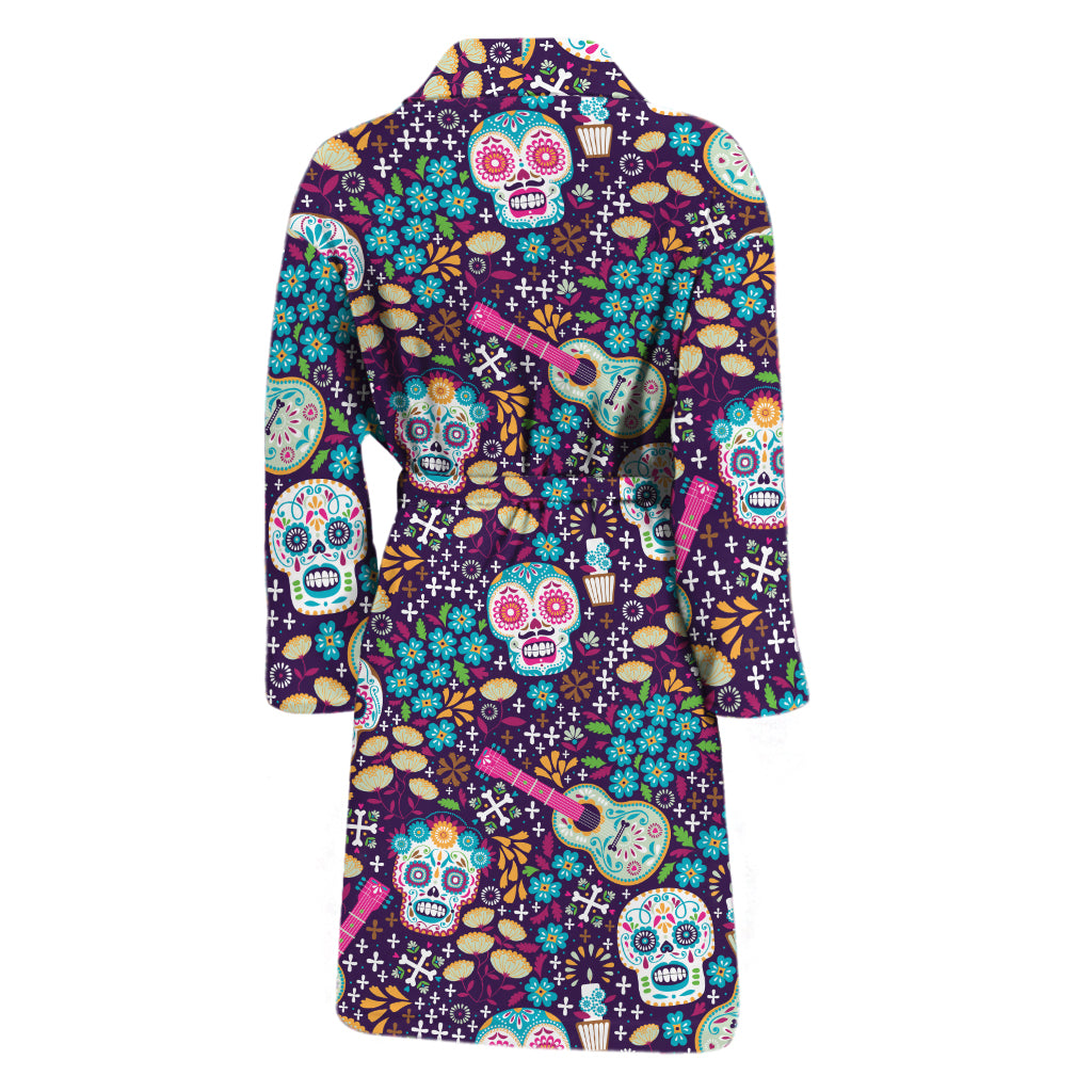 Calaveras Day Of The Dead Pattern Print Men's Bathrobe