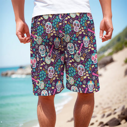 Calaveras Day Of The Dead Pattern Print Men's Cargo Shorts