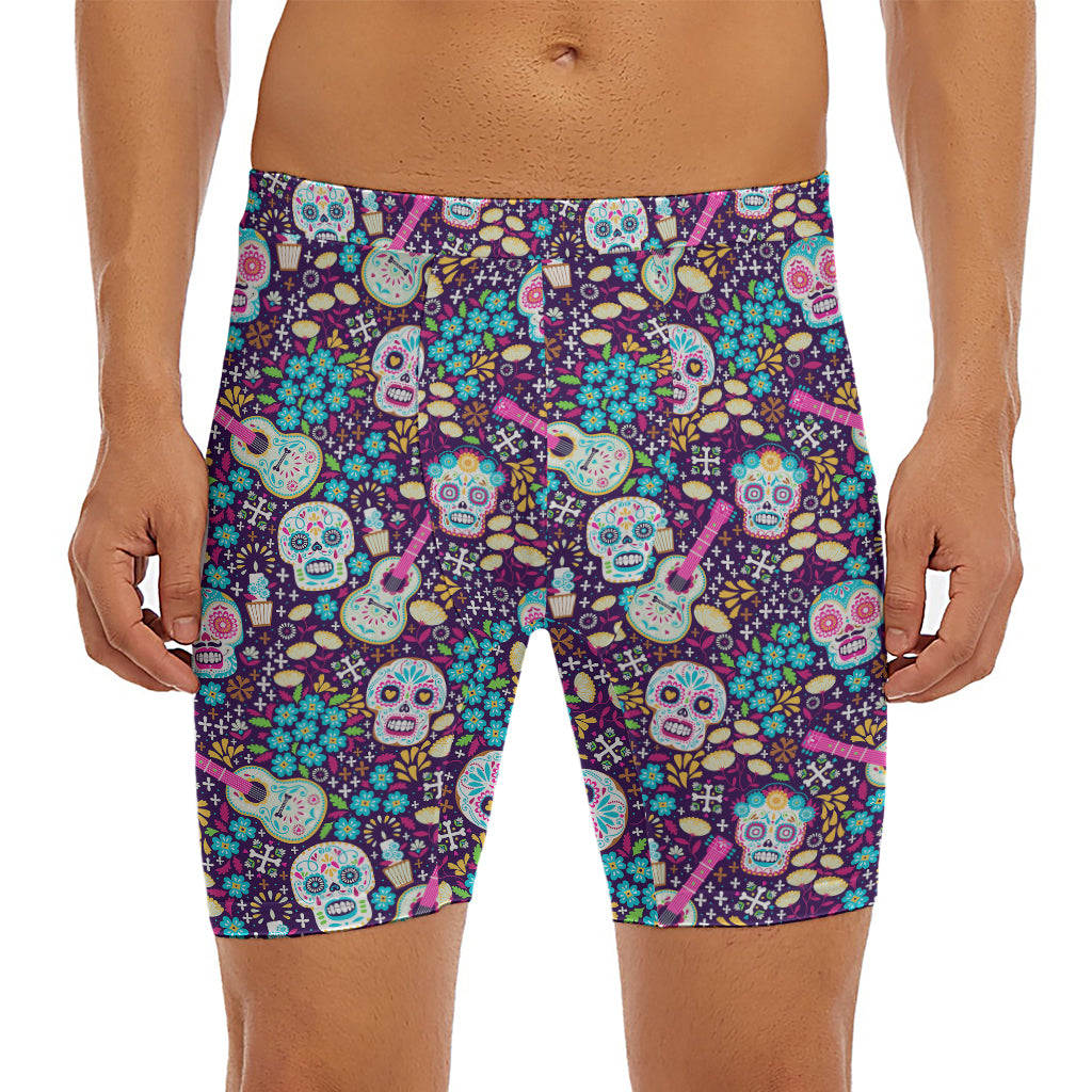 Calaveras Day Of The Dead Pattern Print Men's Long Boxer Briefs