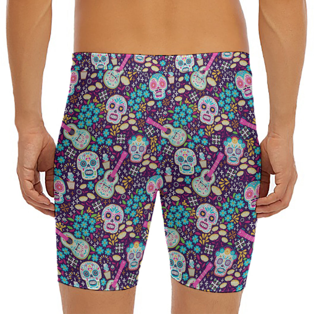 Calaveras Day Of The Dead Pattern Print Men's Long Boxer Briefs