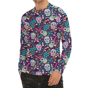 Calaveras Day Of The Dead Pattern Print Men's Long Sleeve Rash Guard