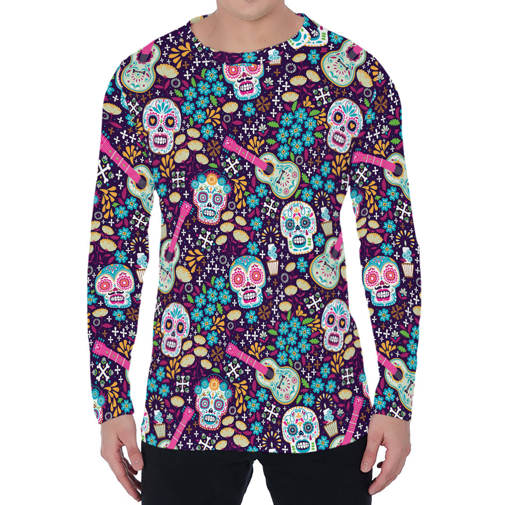 Calaveras Day Of The Dead Pattern Print Men's Long Sleeve T-Shirt