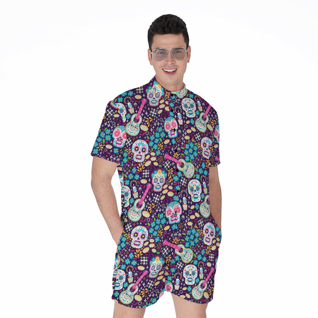 Calaveras Day Of The Dead Pattern Print Men's Rompers