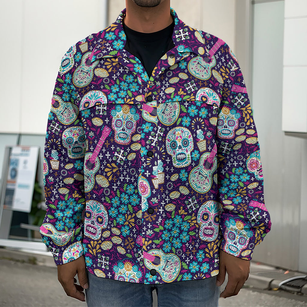 Calaveras Day Of The Dead Pattern Print Men's Shirt Jacket