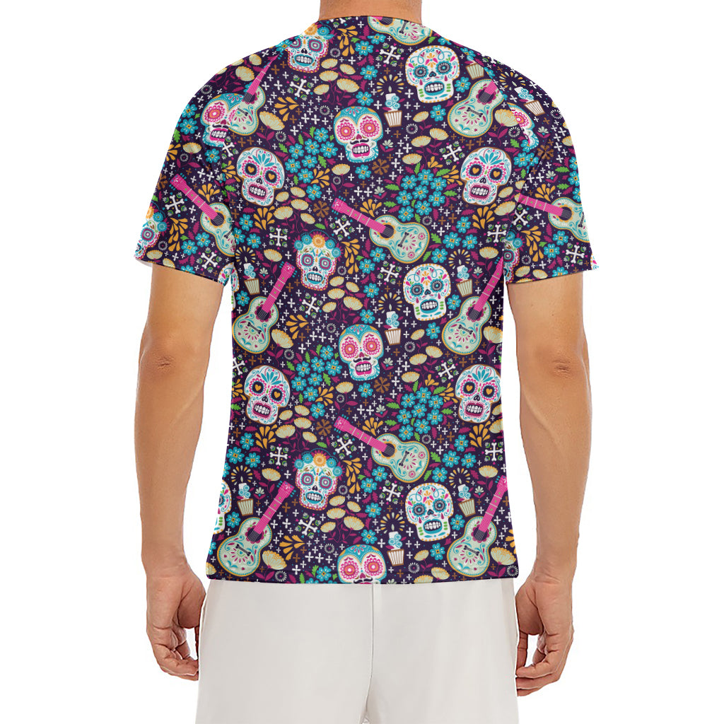 Calaveras Day Of The Dead Pattern Print Men's Short Sleeve Rash Guard