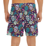 Calaveras Day Of The Dead Pattern Print Men's Split Running Shorts