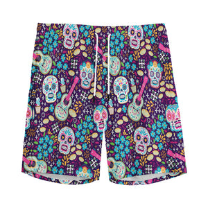 Calaveras Day Of The Dead Pattern Print Men's Sports Shorts