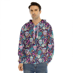 Calaveras Day Of The Dead Pattern Print Men's Velvet Pullover Hoodie