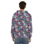 Calaveras Day Of The Dead Pattern Print Men's Velvet Pullover Hoodie