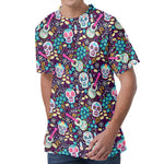 Calaveras Day Of The Dead Pattern Print Men's Velvet T-Shirt