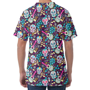 Calaveras Day Of The Dead Pattern Print Men's Velvet T-Shirt