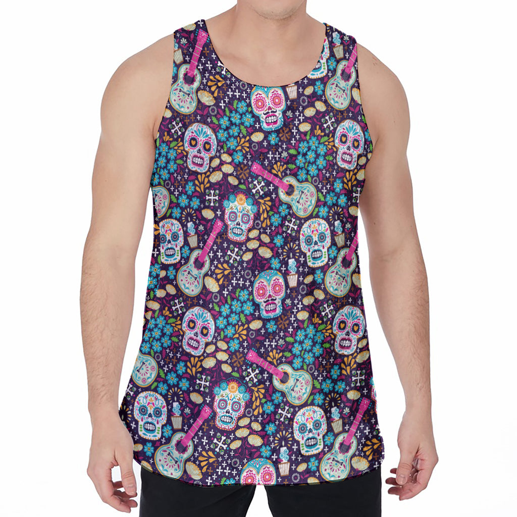 Calaveras Day Of The Dead Pattern Print Men's Velvet Tank Top