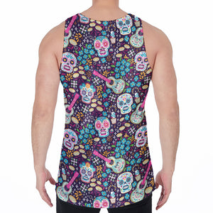 Calaveras Day Of The Dead Pattern Print Men's Velvet Tank Top