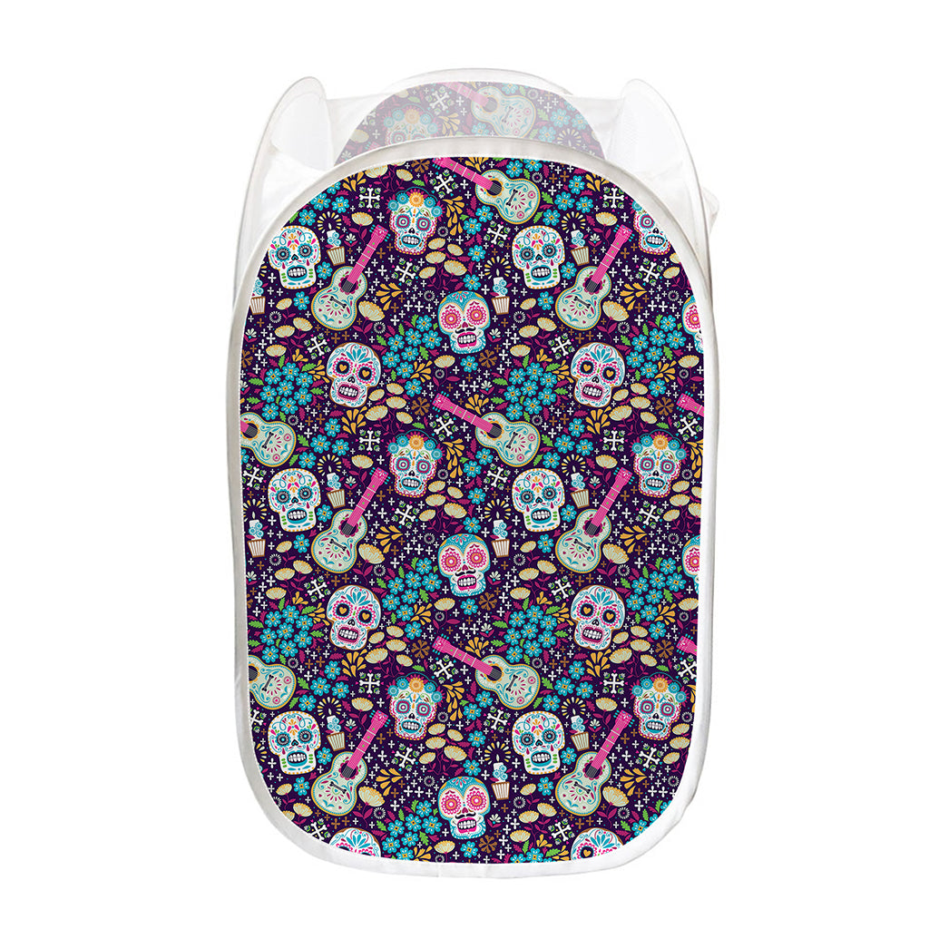 Calaveras Day Of The Dead Pattern Print Mesh Laundry Hamper