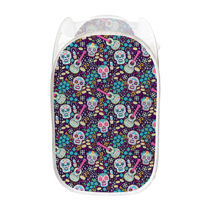 Calaveras Day Of The Dead Pattern Print Mesh Laundry Hamper